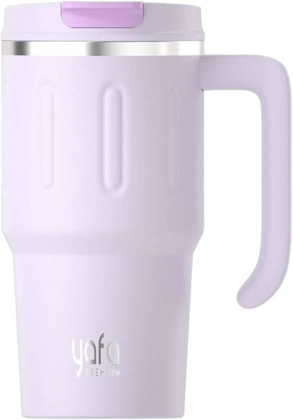 YAFA® 22 oz Travel Mug Tumbler | Vacuum-Insulated Stainless Steel Hot and Cold Cup | Travel Coffee Mug | Leak-Proof Design | Dual Drink Modes – Direct Mouth & Straw (Purple, 22 oz)