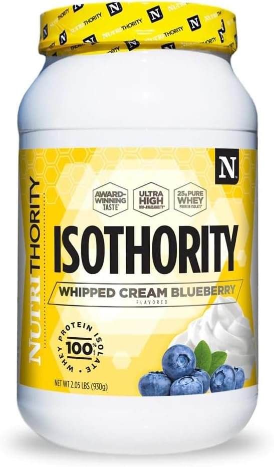 Isothority Whey Protein Isolate, Whipped Cream Blueberry, 2 lb – Ultra Absorbable Branched Chain Amino Acids (BCAA) Powder with 25g Per Serving, Low Carb – Build Muscle & Accelerate Recovery