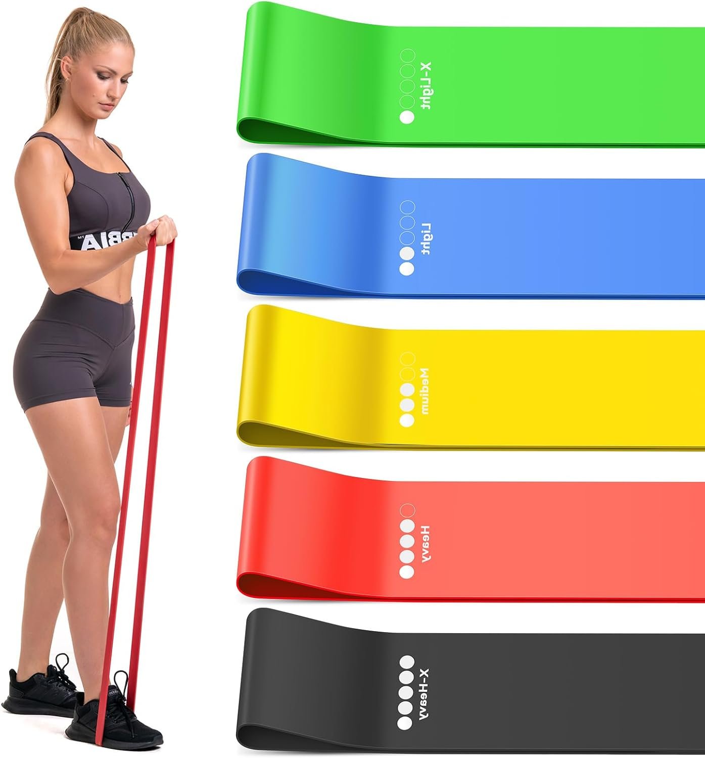 Resistance Bands for Working Out, Exercise Bands with 5 Resistance Levels, Elastic Stretch Band for Yoga Pilates Strength Training, Workout Band for Women and Men