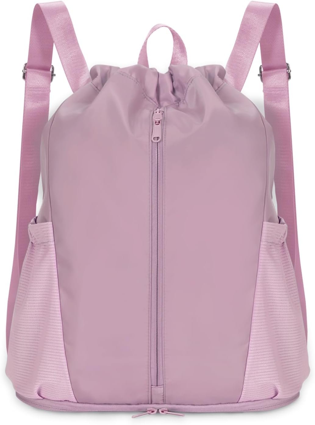 sportsnew Drawstring Backpack Sports Gym Bag with Shoes Compartment, String Backpack Cinch for Women Men, Water-Resistant Drawstring Bag for Workout Travel, Lightweight, Pink, Patent Pending
