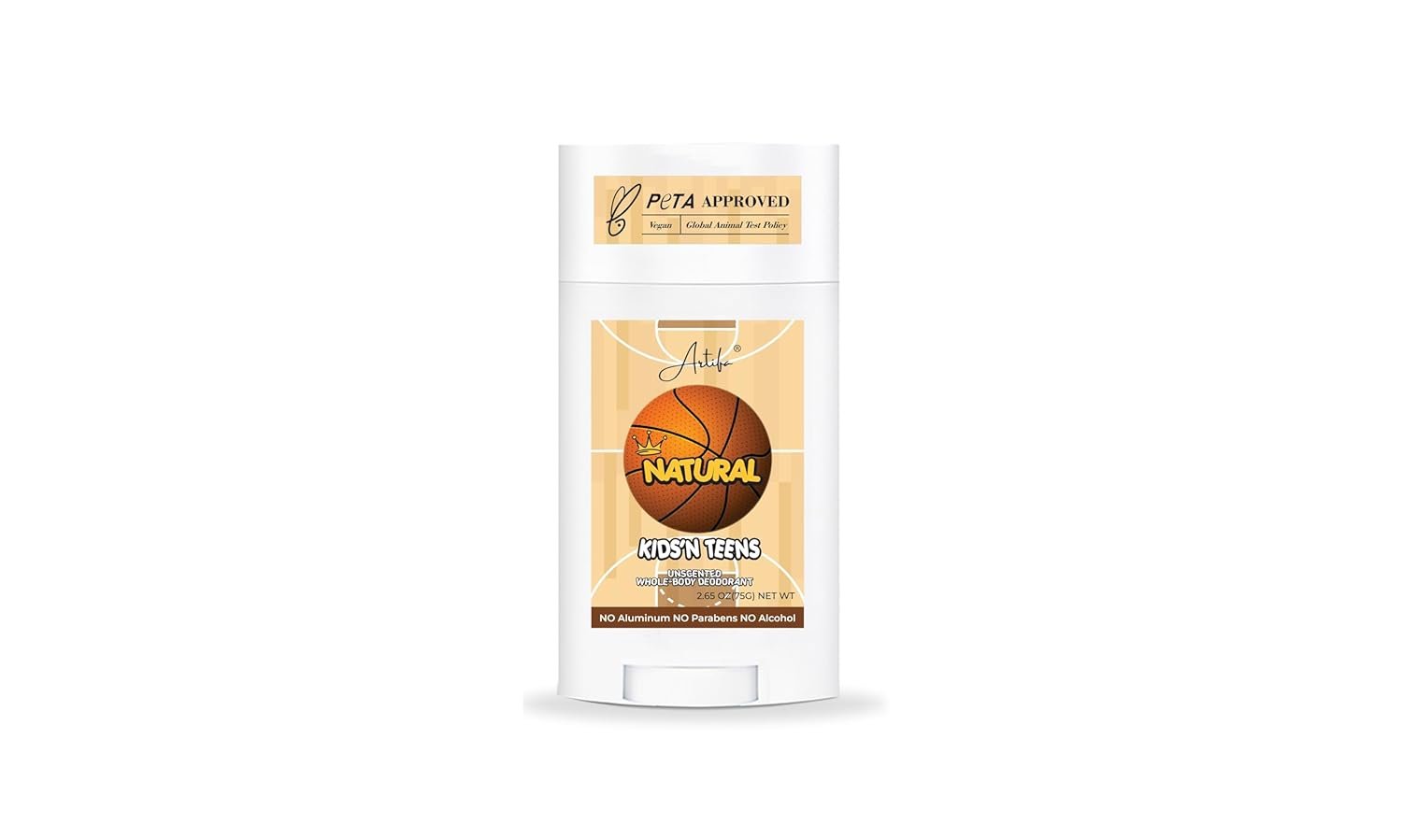 Natural Deodorant Basketball Design, for Kids and Teens, Unscented, Aluminum FREE, Paraben FREE, Alcohol FREE, Cruelty FREE 2.65 oz (75 g)