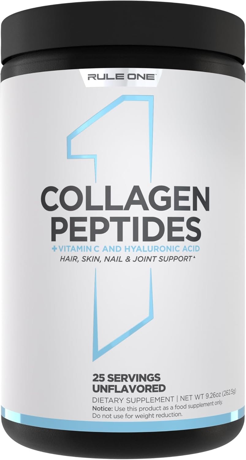 Rule 1 Collagen Peptides Powder – Hydrolyzed Bovine Collagen, Hyaluronic Acid, and Vitamin C. Supports Hair, Skin, & Nails (25 Servings, Unflavored)