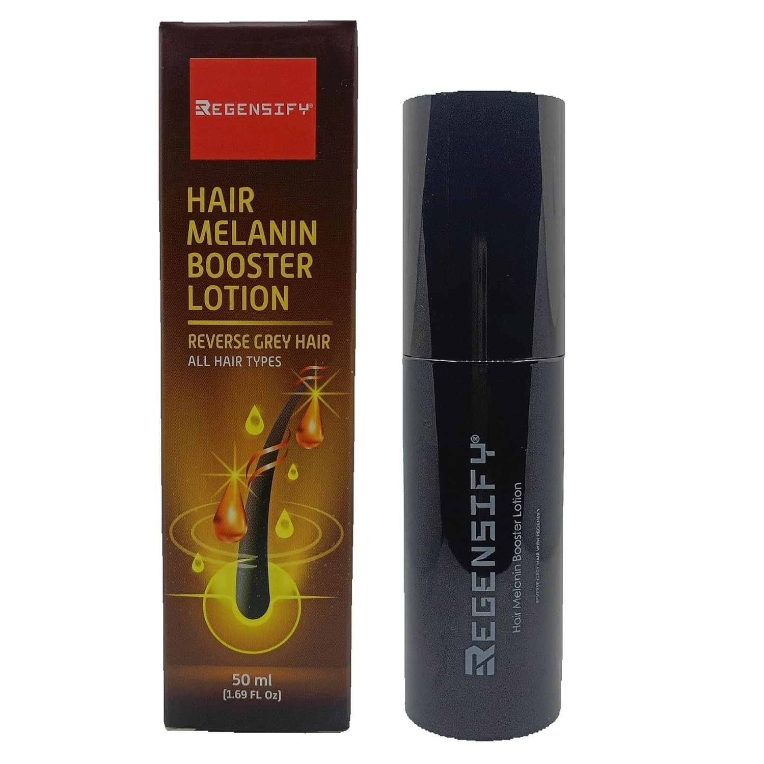 REGENSIFY Hair Melanin Booster Lotion 50 ml (1.69 Fl Oz) [Anti Grey Hair Lotion with 2% Darkenyl, 1% Greyverse, 2% MelanoGray, He Shou Wu, Adenosine, Coenzyme Q10, SantEnergy, Biotin]