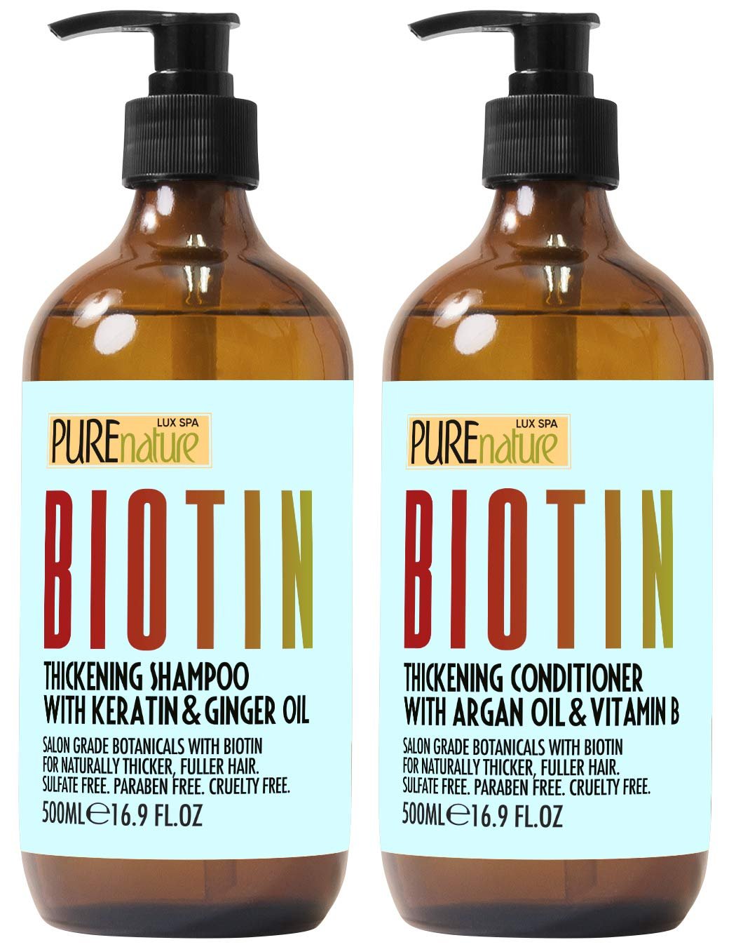 Biotin Shampoo and Conditioner Set – Volume Boosting Formula for Men and Women to Help Thinning Hair – Sulfate and Paraben Free with Thickening Properties – Volumizing Products to Improve Fullness