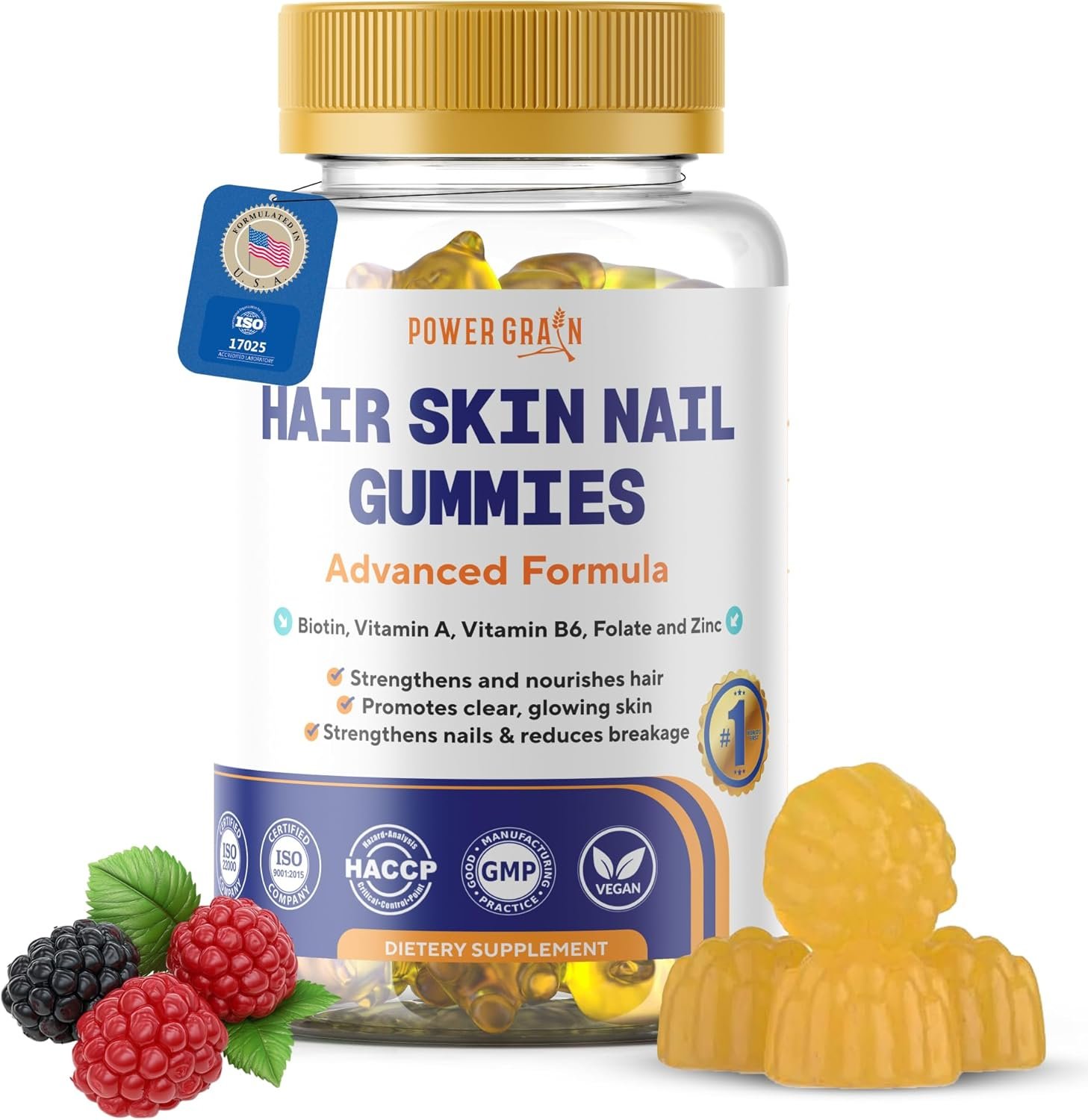 Premium Hair Skin and Nails Gummies – 5000 Mcg Biotin Vegan Vitamins for Men & Women – Promotes Healthy Hair Growth, Strong Nails, Radiant Skin – 10X Extra Strength – Blueberry Flavour