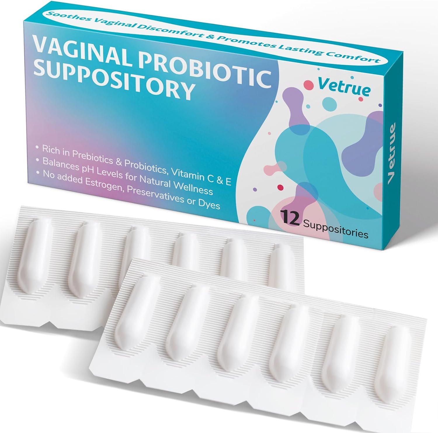 Vaginal Probiotic Suppository, Feminine Health for Comfort, pH Balance, Odor Control – Prebiotic & Probiotic Strains Support for Healthy Vaginal Flora, Moisturizer for Intimate Dryness(12pcs)