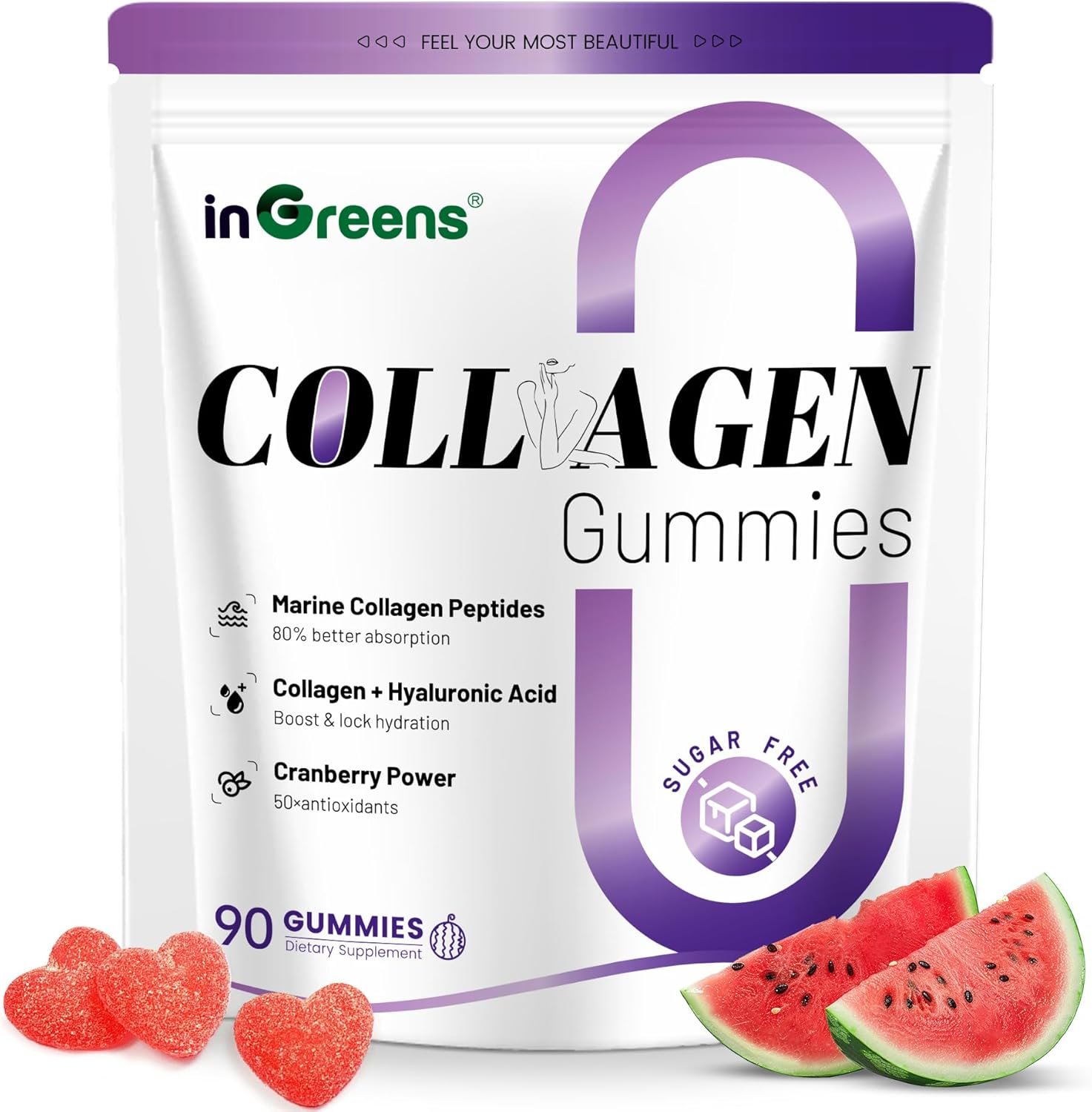 Collagen Peptides Gummies for Women – 5000mg Hydrolyzed Marine Collagen, Sugar Free with Type I,II,III & Biotin, 90 Count