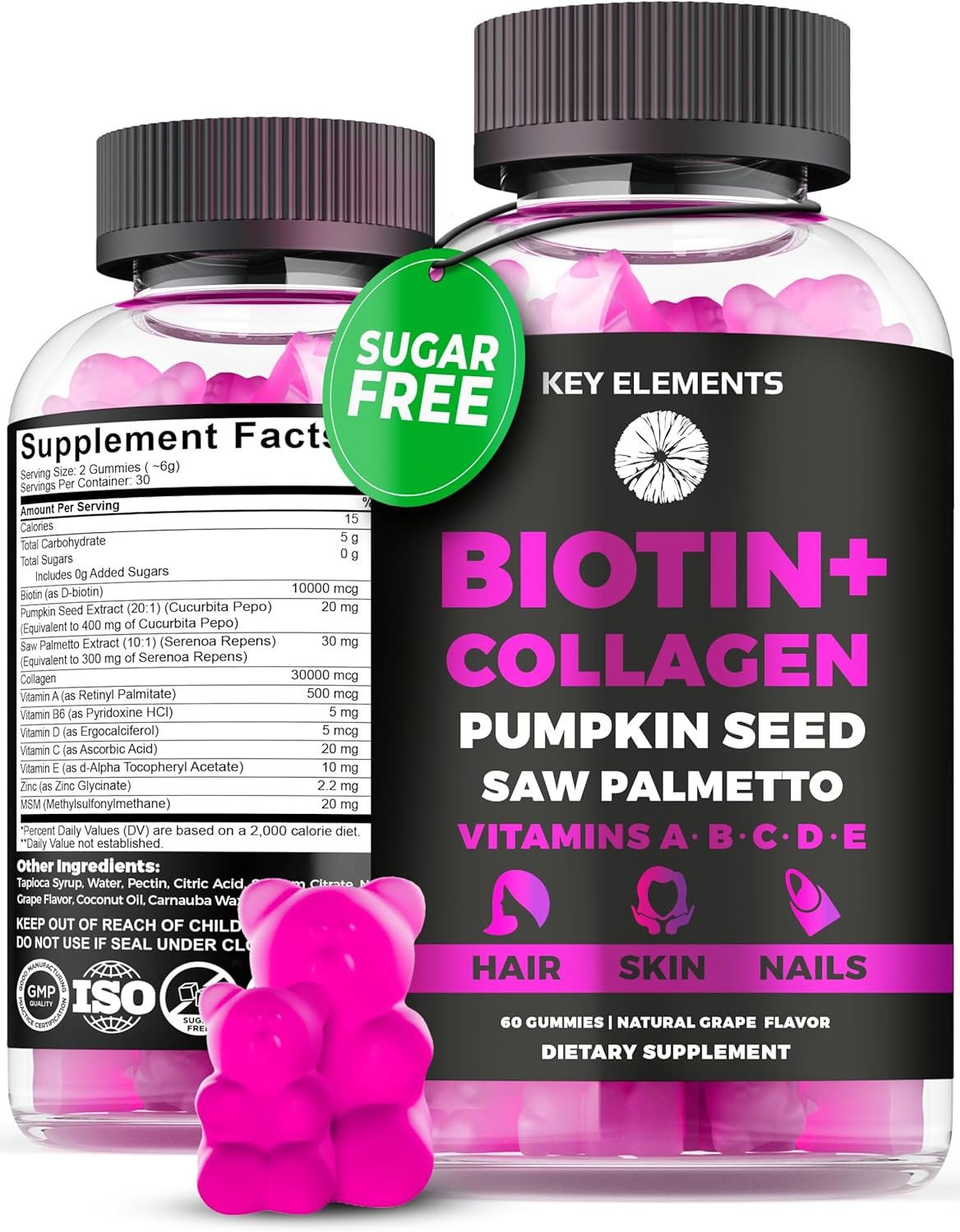 Hair Skin and Nails 10000mcg Gummies & Collagen Gummies – Biotin Vitamins Gummies for Hair Growth Pumpkin Seed Oil, Saw Palmetto Extract & Vitamins A B6 C D E – Biotin and Collagen Supplements
