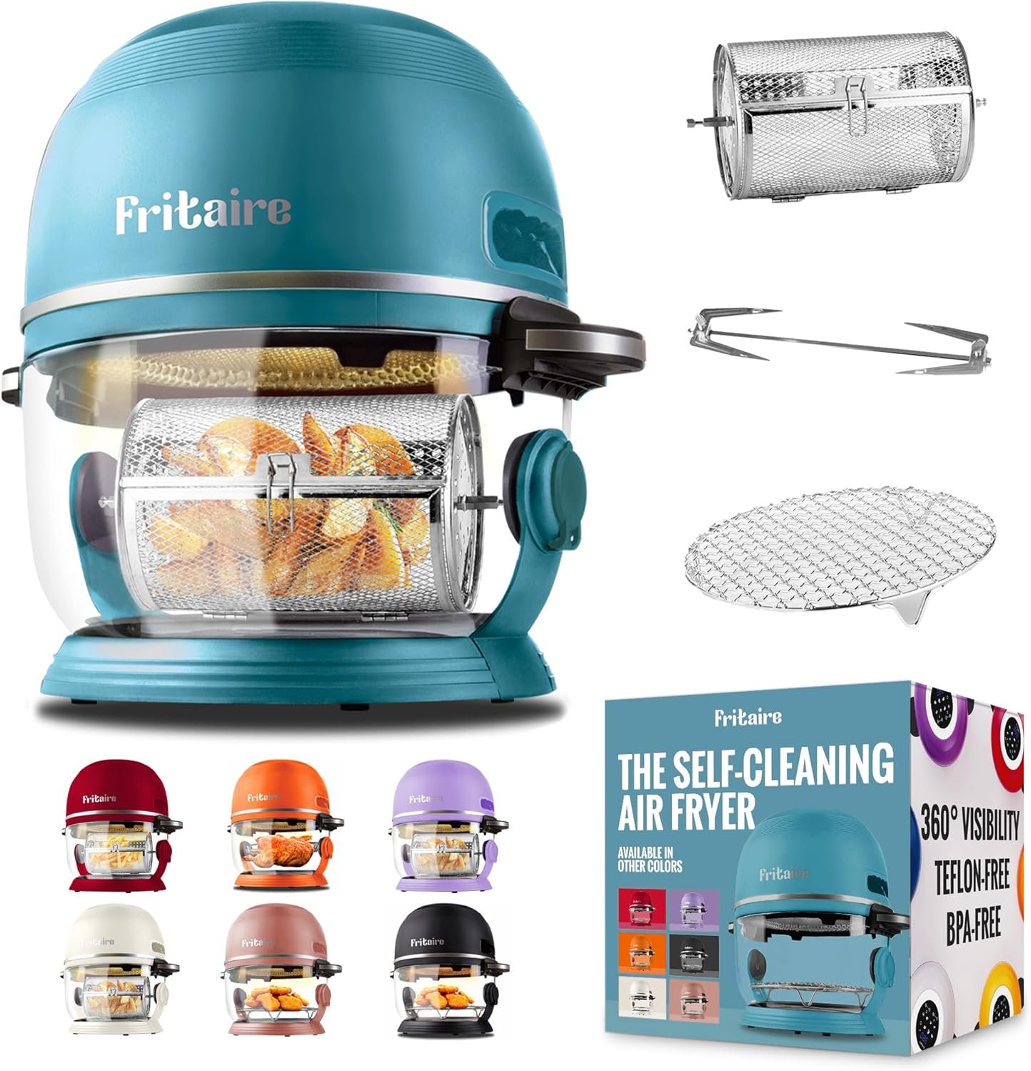 Non Toxic Air Fryer™ – Glass AirFryer 5 Quart w/ 360 Visibility, Self-Cleaning, 400F Vortex Air Fryer for Even Cooking, BPA-Free Teflon Free, 6-in-1 Functions, Rotisserie, Roast, Bake, Sage